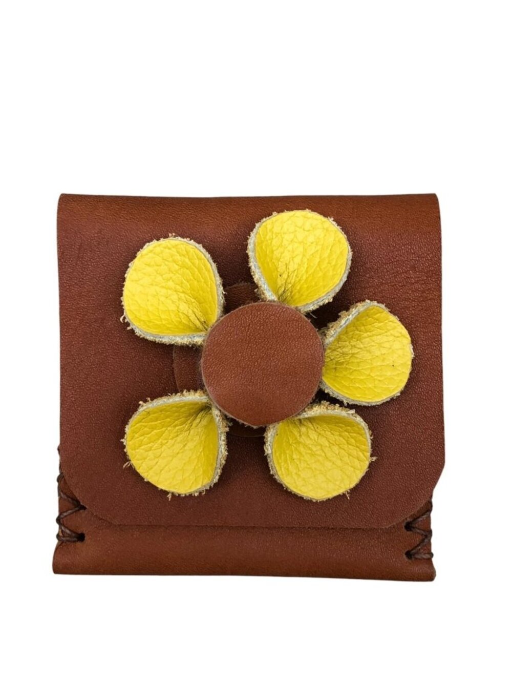 Vintage EL SALVADOR Leather Wallet Coin Purse Brown Handmade 3" x 3"